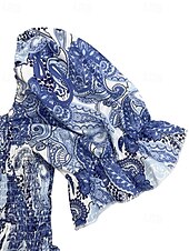 ieftine Tipăriți rochii florale-Pentru femei Rochie Mini Rochie casual Rochie de vară Rochie Boho Elegant Stilat Manșon de lanternă Vacanță Zilnic Dată Fit regulat Grafic Manșon scurt De Pe Umăr Albastru regal Vară