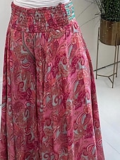 abordables pierna ancha y cintura alta-Mujer Perneras anchas Chinos Vacaciones Hawaiano Longitud total Alta cintura Cachemir Cintura elástica Estampado Confortable Suave Cómodo Microelástico Exterior Calle Rojo Verde Trébol Verano