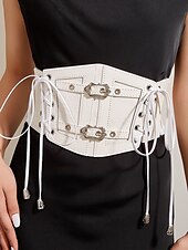 levne Dámský pásek-hnědý korzetový pásek z umělé kůže pro ženy – nastavitelný šněrovací pásek v pase s vintage designem spony, ideální k šatům a neformálnímu outfitu