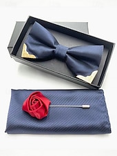 preiswerte Krawatten &amp;amp; Fliegen für Herren-Burgunderfarbenes Herren-Fliegenset mit Goldspitze, Einstecktuch und rosa Anstecknadel – elegante Accessoires für Hochzeiten, Partys und formelle Anlässe