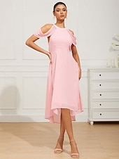 voordelige Feestjurken-Dames Halflange jurk Chiffon jurk Elegant Formeel Flutter mouw Bruiloft gast Cocktailparty Normale pasvorm 3/4 mouw Halternek Blozend Roze Zomer Lente