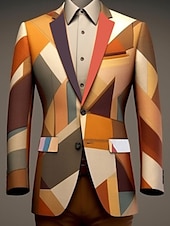 preiswerte Herren bedruckte Blazer-Herren Farbblock Geometrie Langarm Umlegekragen Geschäftlich Abstrakt Arbeit Büro-Outfit Ausgehen Knöpfe Druck Mehrere Taschen