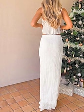 abordables Robes décontractées blanches-Femme Robe Ensemble Robe casual Jupe Ensemble Robe à enfiler Elégant Mode Plein Dos Nu Robe Maxi Sans Manches Col Carré Extérieur Rendez-vous Noir Blanche Jaune Eté Standard