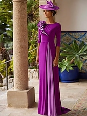 economico viola-abito da sera a trapezio elegante abito formale lungo fino al pavimento manica a 3/4 scollo gioiello autunno invitato matrimonio crêpe elasticizzato con fiore sulla spalla 2025