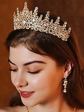 billige Hårtilbehør for kvinner-glitrende diamant tiara krone og halskjede sett – gullbelagte brudesmykker med øredobber, perfekt for bryllup, konkurranser og spesielle anledninger