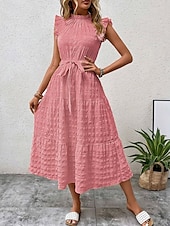 tanie Sukienki kwiatowe-Damskie Sukienka maxi Codzienne sukienki Sukienka A line Elegancki Podstawowy Codzienny Urlop Codzienny Regularny Równina Bez rękawów W serek Żółty Rumiany róż Lato Wiosna