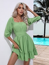 levne Květinové šaty-Valentýn Dámské Běžný Mini šaty Boho Chic šaty Áčkové šaty Čechy stylové Klasické Lucerna rukáv Dovolená Párty Denní Tvarovaný potah Bez vzoru Bez rukávů Hranatý Černá Bílá Světlá růžová Rubínov