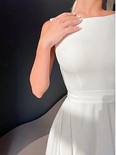 abordables Petites Robes Blanches-Petite Robe Blanche Hall Robes de Douche Nuptiale Robes de Mariage Boho Robes de Bal Bretelles Spaghetti Décolleté Écope Sans Manches Longueur Thé Tissu Élastique Costumes de Mariée Robes de Mariée