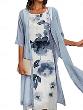 ieftine Rochii set-Pentru femei Set de rochii Rochie casual Elegant Modă Floral Imprimeu Asimetric Rochii Midi Manșon Lung Stil Nautic În aer liber Vacanță Albastru piscină Mov Albastru Închis Vară Primăvară Fit regulat