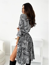 preiswerte Ausgefallene Kleider-Damen Midikleid Casual kleid Schaukelkleid A Linie Kleid Boho-Kleid Brautkleider schlicht Täglich Regular Fit Blumen Langarm V Ausschnitt Schwarz Gelb Rote Purpur Frühling Herbst
