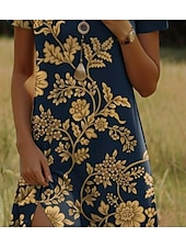 preiswerte Boho Kleider-Damen Mini Kleid Lässig Kleid Petite Kleid T-Shirt Kleid Tee Kleid Sommerkleid Lässig Urlaub Lässig Täglich Reguläre Passform Floral Kurzarm Rundhals Blau Dunkelblau Sommer