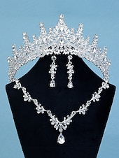 billige Hårtilbehør for kvinner-glitrende diamant tiara krone og halskjede sett – gullbelagte brudesmykker med øredobber, perfekt for bryllup, konkurranser og spesielle anledninger