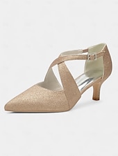 economico Semi-formale-tacchi a gattino con cinturino incrociato glitterato bianco e fibbia in strass – scarpe eleganti da donna per eventi formali
