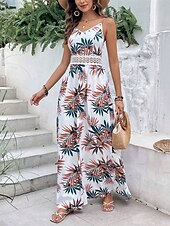 ieftine Rochii florale elegante-Pentru femei Rochie Maxi Rochie A line Rochie florala Rochie de vară Rochie cami Elegant Stilat Vacanță Zilnic Dată Fit regulat Floral Fără manșon În V Alb Vară