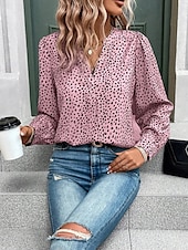abordables Hauts de Travail pour Femmes-Femme Chemise Chemisier Léopard mode Décontractées manche longue Col cranté Hauts réguliers du quotidien Imprimer Blanche Rose Claire Eté Printemps