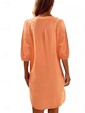 cheap Print Cotton &amp; Linen Dresses-Women&#039;s Long Dress Maxi Dress Linen-Inspired Dresses Casual Dress Elegant Stylish Basic Vacation Daily Date Regular Fit Plain 3/4 Length Sleeve Crew Neck Blue Orange Summer Spring Fall