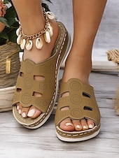 cheap Comfort Sandals-Women&#039;s Red Slip-On Sandals with Cut-Out Design, Comfortable Sole and Casual Style for Summer Wear and Daily Outings