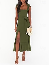 cheap White Graduation Dresses-Women&#039;s Long Dress Maxi Dress Graduation Dress A Line Dress Summer Dress Cami Dress Elegant Stylish Vacation Daily Date Regular Fit Plain Sleeveless Square Neck Black White Light Green Pink Summer