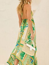 economico Abiti da vacanza-Per donna Vestito maxi Abito casual Vestito svasato Abito linea A Abito sottoveste Moda Informale Da mare Giornaliero Standard Motivo cashemire Color Block Senza maniche Con bretelline Rosso Verde