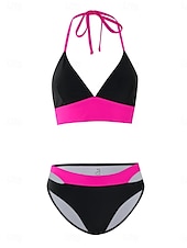 halpa Bikinisetit-Naisten Uima-asut Bikinit 2 kpl Pikkutuhmat Uimapuku Avoin selkä Korkea vyötärö Ohut Loma Ranta-asut Väripalikka Riipuskaula Hihaton Uimapuvut