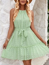 ieftine Rochii de soare-Pentru femei Rochie Mini Rochie casual Rochie A line Stilat De Bază Casual Vacanță Zilnic Fit regulat Simplu Fără manșon Gâtul halter Trifoi Caisă Vară