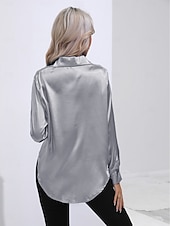 cheap Work Tops-Women&#039;s Shirt Boho Shirt Dressy Tops Plain Casual Boho Long Sleeve Bishop Sleeve Shirt Collar Regular Tops Party Evening Wear Daily Evening Party Glitter Silver Black Yellow Red Royal Blue Summer