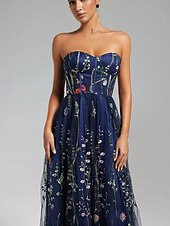 preiswerte Ballkleid-A-Linien-Ballkleider, Vintage-Kleid, Abendkleid, Partykleid, Ballkleid, bodenlang, ärmellos, trägerlos, Baumwollmischung, rückenfrei, mit Blumendruck, Stickerei 2025