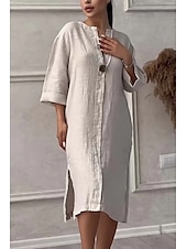 levne Šaty-Dámské Dlouhé šaty Maxi šaty Šaty inspirované plátnem Bavlněné plátěné šaty Havajské Běžný Pevná barva Dlouhý rukáv Tričkový Světle modrá Meruňková Léto Jaro