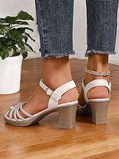 abordables Sandalias de tacón-Sandalias negras de tiras con tacón de bloque y pedrería: sandalias de mujer cómodas y elegantes con tiras brillantes, perfectas para uso informal o reuniones de verano.