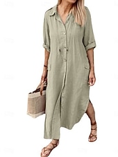 Жен. Длинное платье Платья из хлопка и льна Повседневное платье Элегантный стиль Стиль Классический Отпуск Повседневные Свидание Свободное облегание Полотняное плетение Длинный рукав Недорогие платья из хлопка и льна с принтом-Жен. Длинное платье Платья из хлопка и льна Повседневное платье Элегантный стиль Стиль Классический Отпуск Повседневные Свидание Свободное облегание Полотняное плетение Длинный рукав