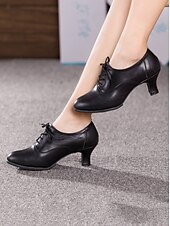 economico Scarpe per balli latini-scarpe da ballo stringate in pelle nera con tacco basso per donna - scarpe comode per sala da ballo e sessioni di allenamento