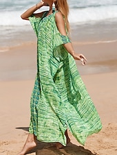 preiswerte Strandkleider-Damen Badeanzug Zudecken Schwimm-Kleid Bademode Patchwork Urlaub Strandbekleidung Blumen Graphic V Ausschnitt Kurze Ärmel Badeanzüge