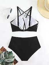 billiga Bikiniset-Dam Badkläder Bikini 2 st Kaxig Baddräkt Öppen rygg Smal Semester Standkläder Grafisk Halterneck Ärmlös Baddräkter