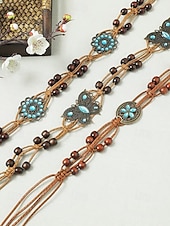 cheap Women&#039;s Belt-Boho Faux Leather Belt with Turquoise Pendant and Tassels – Adjustable Decorative Waist Accessory for Women, Perfect for Dresses, Festivals and Casual Outfits