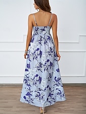 economico Abiti eleganti floreali-Per donna Vestito maxi Abito casual Abiti Boho Chic Boemia stile sveglio Moda Da mare Giornaliero Spiaggia Morbido Floreale Fantasia geometrica Senza maniche Con bretelline Blu Fucsia Estate