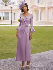 tanie Sukienki koktajlowe-Suknie Koktajlowe Sheath  Kolumnowe Elegancka Suknia Formalna Weselna Długość za Kostkę 3/4 Rękawy Kołnierz Koszulowy Kieszeń Stretch Krep z Kwiatowym Printem Suknie z Kieszeniami