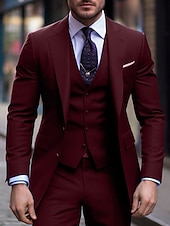 economico Abiti formali-Completi da matrimonio da uomo Nero Borgogna Blu navy Completi di ritorno a casa 3 Pezzi a tinta unita Slim Fit Monopetto Due bottoni