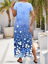 cheap Floral Dress-Women&#039;s Maxi Dress Sundress Shift Dress Stylish Casual Drop Shoulder Vacation Daily Regular Fit Floral Short Sleeve V Neck Blue Spring Fall