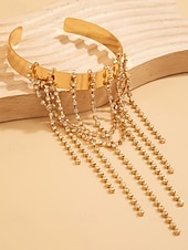 billiga Damarmband-dammanschettarmband i guldkedja – eleganta justerbara överarmssmycken med strass tofsar och dingelkedjor för fester och speciella tillfällen