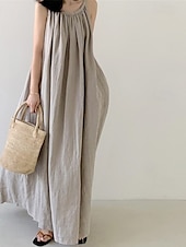 cheap Dresses-Women&#039;s Long Dress Maxi Dress Linen-Inspired Dresses Casual Dress Cotton Linen Dress Slip Dress Stylish Casual Vacation Daily Date Regular Fit Plain Sleeveless Crew Neck Black Navy Blue Gray Summer