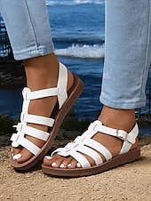 billiga Avslappnade sandaler-bekväma svarta gladiatorsandaler för kvinnor perfekta för strandsemester och fritidskläder