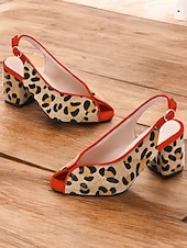 baratos sapatos slingback-Sapatos femininos de salto alto peep-toe com estampa de leopardo e acabamento vermelho e salto bloco para festas de estilo retrô e uso noturno