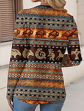 olcso Boho póló-Női Póló Állat Mértani Szüret Etno Alkalmi Hosszú ujj Terített nyak Normál felsők Napi Gombok Nyomtatott Aszimmetrikus Barna Tavasz Ősz