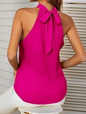 Top de damă fără mâneci cu bretele de culoare uniformă stilat casual de tip halter neck bluze obișnuite pentru ziua de lucru alb roz fuchsia vară ieftine Bluze & Camisole Damă-Top de damă fără mâneci cu bretele de culoare uniformă stilat casual de tip halter neck bluze obișnuite pentru ziua de lucru alb roz fuchsia vară