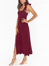 cheap White Graduation Dresses-Women&#039;s Long Dress Maxi Dress Graduation Dress A Line Dress Summer Dress Cami Dress Elegant Stylish Vacation Daily Date Regular Fit Plain Sleeveless Square Neck Black White Light Green Pink Summer