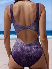 billiga One-piece-baddräkter-Damernas baddräkter En-delad Monokini baddräkt Rygglös Stomach Control Hög midja Slank Semester Strandkläder Blommig U-hals ärmlösa baddräkter