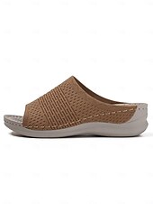 baratos Sandálias Confortáveis-sandálias femininas slip-on com cabedal em malha trançada, design aberto e sola acolchoada para uso casual no verão e conforto diário