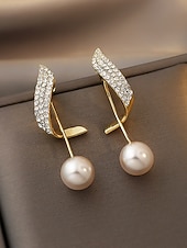 economico Orecchino da donna-eleganti orecchini di perle placcati oro con dettagli in cristallo – eleganti orecchini pendenti per donna, perfetti per matrimoni, eventi serali e occasioni formali