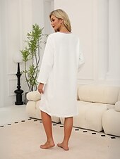 cheap Women&#039;s Nightgowns &amp; Sleepshirts-Women&#039;s Pajamas Loungewear Nightgown Simple Casual Comfort Heart Patchwork Home Gift Daily Long Sleeve Crew Neck White Spring Fall Winter Loose Fit