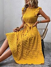 tanie Sukienki kwiatowe-Damskie Sukienka maxi Codzienne sukienki Sukienka A line Elegancki Podstawowy Codzienny Urlop Codzienny Regularny Równina Bez rękawów W serek Żółty Rumiany róż Lato Wiosna
